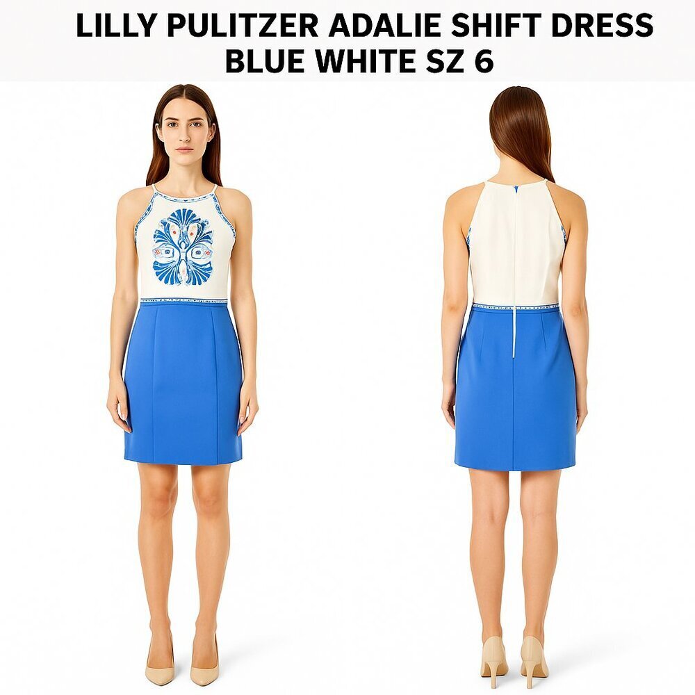 LILLY PULITZER ADALIE SHIFT DRESS BLUE WHITE SZ 6